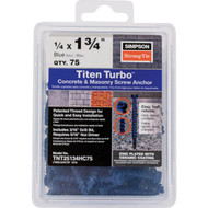 Simpson Strong-Tie Titen Turbo  1/4 in. x 1-3/4 in. Hex-Head Concrete and Masonry Screw  Blue (75-Qty)