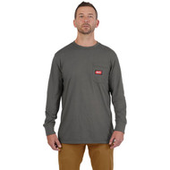 Milwaukee Small Gray Long Sleeve Heavy-Duty Pocket T-Shirt