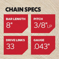 Oregon R33F Chain for 8 in. Bar - 33 Drive Links - fits Milwaukee