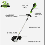 Greenworks 48V (2X24V) 8 In. Brushless Cordless Edger with 4.0 Ah Battery & Charger