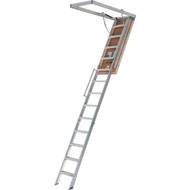 Louisville Everest 10 Ft. to 12 Ft. 25-1/2 In. x 63 In. Aluminum Attic Stairs with Aluminum Frame  375 Lb. Load