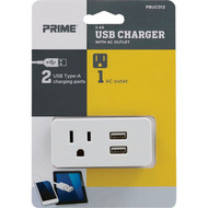 Prime Wire & Cable White 15A 1-Outlet Wall Tap With 2 USB-A