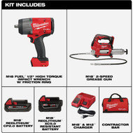 Milwaukee M18 FUEL 2-Tool Brushless Cordless High Torque Impact Wrench & Grease Gun Combo Kit with (1) 5.0 Ah Battery  (1) 2.0 Ah Battery & Charger