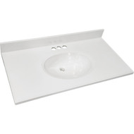 CraftMark 61 In. x 22 In. Cultured Marble Solid High Gloss White Vanity Top with Round Double Bowl
