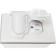 Southwire Single Gang White Horizontal Weatherproof Duplex Cover with Duplex Device & Single Gang Junction Box