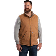 Berne Heartland Men's XL Brown Sherpa-Lined Washed Duck Vest