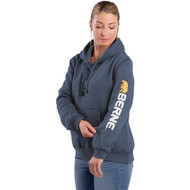 Berne Small Steel Blue Women's Signature Sleeve Pullover Hooded Sweatshirt
