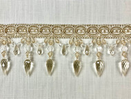 Beaige & Cream CRYSTAL BEADED  TASSEL FRINGE Trim 4" Width TF-32/3-2 Upholstery / Drapery / Interior Design / Home Furnishing
