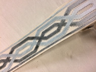 Cream, French Blue & Light Blue Velvet Woven Embroidery Trim Tape 3.5" Width H-1109/3 Upholstery / Drapery / Interior Design 