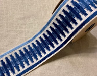 Cream & Navy Velvet Woven Embroidery Trim Tape 3.5" Width H-1108/4 Upholstery / Bedding / Fabric Borders 