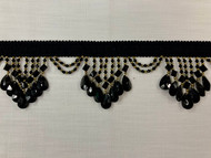 Black Lucite Crystal Beaded Tassel Fringe Trim 4.25" Width TF-78/47 Upholstery / Drapery / Interior Design / Home Furnishing