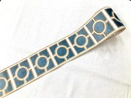 French Blue, Tan & Creamy White 4" Width Woven Suede Embroidery Trim Tape H-17935