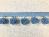 French Blue Jumbo Designer Pom Pom Fringe 2.25" Width Trim 24 Handmade Pom Pom's Per Yard 1.25" Diameter per Pom Pom TF-83/41 Upholstery