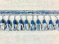 Winter White & Colonial Blue 100% LINEN TASSEL FRINGE Trim 3" Width TF-53-L/2-55   Upholstery / Drapery / Interior Design / Home Furnishing 36 Handmade Tassels Per Yard