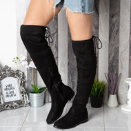 EUGENIE Black Over The Knee Lace Up Boots