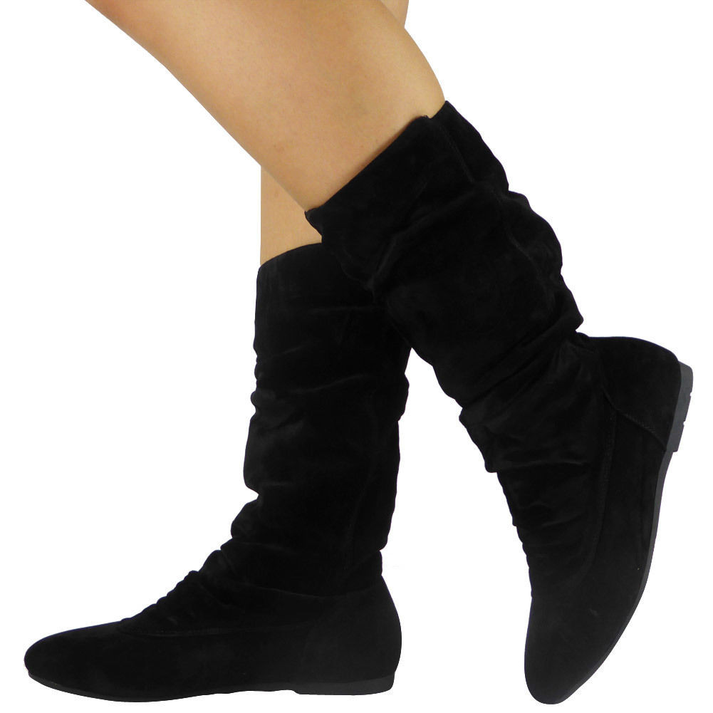 black slouch boots flat