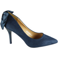 Janey Blue Pointy Court Casual Bow Shoes