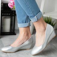 Camari Silver Wedge Court Comfy Sole Shoes 