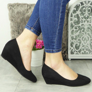 Corinna Black Wedge Court Comfy Sole Shoes 