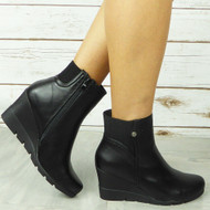 CABELA Black Ankle Wedge Sock High Heel Zip Comfy Boots 