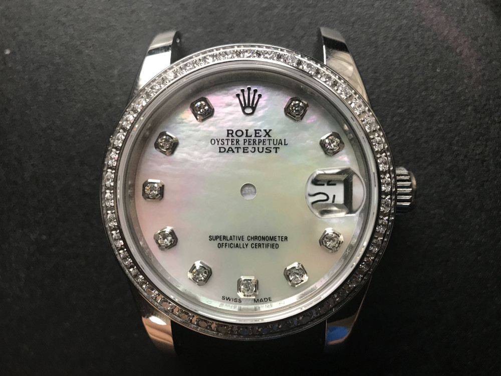Steel Ladies Rolex 31mm Datejust Watch Set With Cz Rhinestones Bezel And Mother Of Pearl White Dial Has Cz Rhinestones And President Watch Band Fit Eta 2671 Movement Raffles Dials
