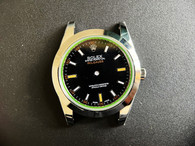 New Style Of Steel Rolex Milgauss 40mm Watch Set  With Smooth Bezel And Black Dial And Green Crystal Gasket Fit ETA 2824 Movement