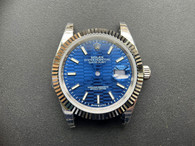 Newer Style Of Steel Rolex 41mm DateJust Watch Set  With Steel Fluted Bezel And Blue Motif Dial Has Silver Luminous Sticks Fit ETA 2824 Movement