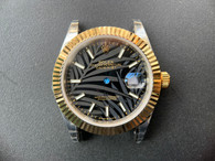 Newer Style Of 2-tone Rolex 41mm DateJust Watch Set  With Yellow Golden Fluted Bezel And Black 2-tone Palm Leaf Dial Has Yellow Golden Luminous Sticks Fit ETA 2824 Movement