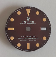 27.3mm 1675 Vintage Style Of Brown Tropical GMT Master Dial With Super Yellow Luminova Marked White Text and Rolex Symbol Fit ETA 2836 Or DG3804B movement With Date Wheel Overlay For 4 Hands