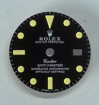 27.3mm 1675 Vintage Style Of Matt Black GMT Master Dial With Super Yellow Luminova Marked Rolex And Cartier Symbol Fit ETA 2836 Or DG3804B movement With Date Wheel Overlay For 4 Hands