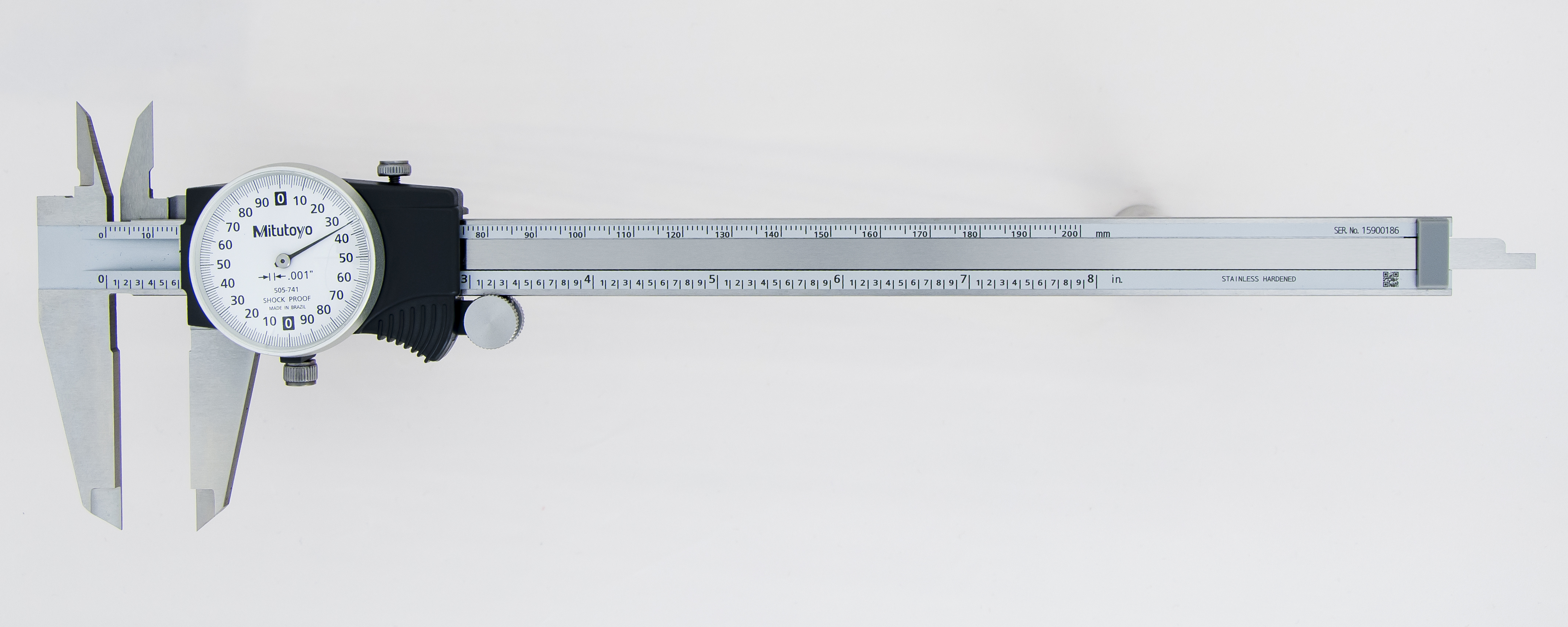 Mitutoyo 8" Dial Caliper .2/REV .001 White Face 505741