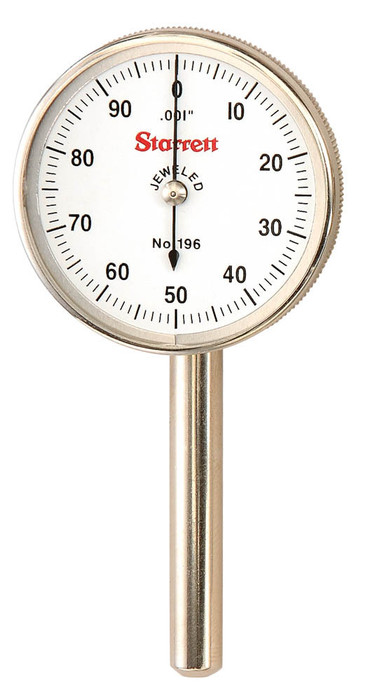 Starrett 196B1 - Back Plunger Dial Indicator .200" Range 0-100 Dial Face .001" Grad - USA