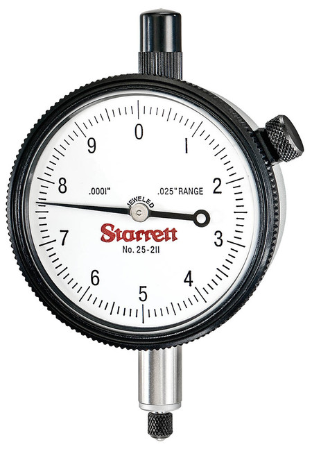Starrett 25-211J, - 0 - .025" Dial Test Indicator 0 - .025", .0001" Grads, .010" Range 53255