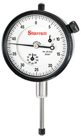 Starrett 25-631J  - Dial Indicator 0-1.000"R with Jewel Bearings and Lug-On-Center Back, White Face, 00-50 Continuous Dial.0005" Grad.  USA 
