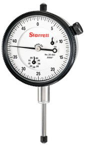 Starrett 25-631J - Dial Indicator 0-1.000"R with Jewel Bearings and Lug-On-Center Back, White Face, 00-50 Continuous Dial.0005" Grad. USA