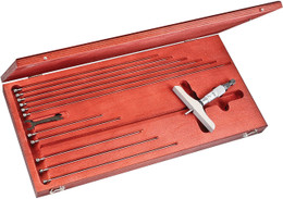 Starrett 445BZ-12RL- Depth Gage Micrometer 0-12" with 4" Base, 12 Rods, Ratchet Stop, Lock Nut w Wood Case 
