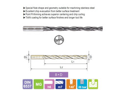 YG1 DH453170 - 17.0 x 18 mm shk x 171mm loc x 222 mm oal TiAlN Coated Carb. Dream Drill for Stainless w Coolant Holes (8XD)
