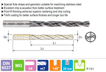 YG DH452099 -9.9mm x 10 x 61 x 103 Carbide Dream Drill for Stainless w Coolant Holes, TiAIN Coated, Long (5XD)