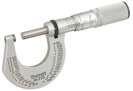 Starrett T230XFL - 1" Outside Micrometer Rachet Thimble & Carbide Anvil-Spindle 50947 USA 