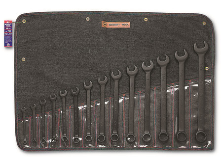 Wright Tool - 14 Pc WRIGHTGRIP® Comb Wrench Set 12 Pt Black Finish 3/8" - 1-1/4" w Denim Roll USA