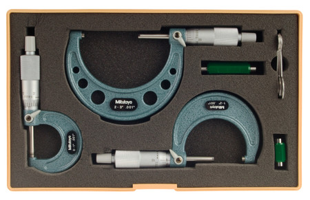 Mitutoyo 103-929 - 0 - 3" Outside Micrometer Set 3Pc .0001 RA W/ST Hammertone Baked Enamel 