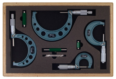 Mitutoyo 103-931 - 0 - 4" Outside Micrometer Set 4 Pc .0001 RA W/ST Hammertone Baked Enamel