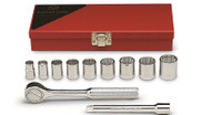 Wright Tool - 3/8" Dr 11 Piece Metal Boxed Set - 12 Point Standard Sockets, 3/8" - 7/8", Ratchet, 6" Ext's USA Mfg