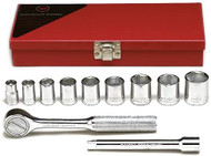 Wright Tool - 3/8" Drive 11 Piece Metal Boxed Set - 6 Point Standard Sockets, 3/8" - 7/8", Ratchet, 6" Ext's USA Mfg