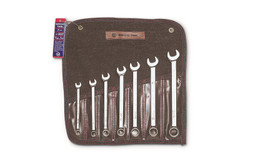Wright Tool - 7 Pc WRIGHTGRIP® Combination Wrench Set 12 Pt Full Polish 3/8" - 3/4" w Denim Roll USA Mfg