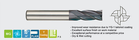 YG 07588TF - 7/16 SE 4 Fl Reg Micrograin Carbide End Mill TIALN