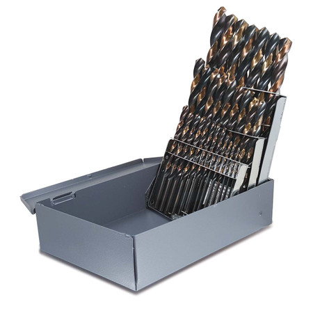 Bronco Bit - 29 Pc Heavy Duty Jobber Drill Set, 135 Deg Split Point, Black & Gold Finish for Lubricity, 315F