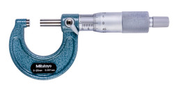 Mitutoyo 103-129 - Outside Micrometer 0 - 25mm, .0001, Enamel Frame, Ratchet Stop Stop