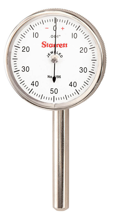 Starrett 196B6 - Back Plunger Dial Indicator .200" Range 0-50-0 Dial Face .001" Grad 50702 USA