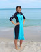 Ladies swim dress  style 2633 in Turquoise Seas with matching hair covering style A in navy